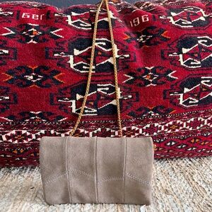 Anthropologie Street Level Women's Suede Clutch/Crossbody Elegant Mushroom Tan